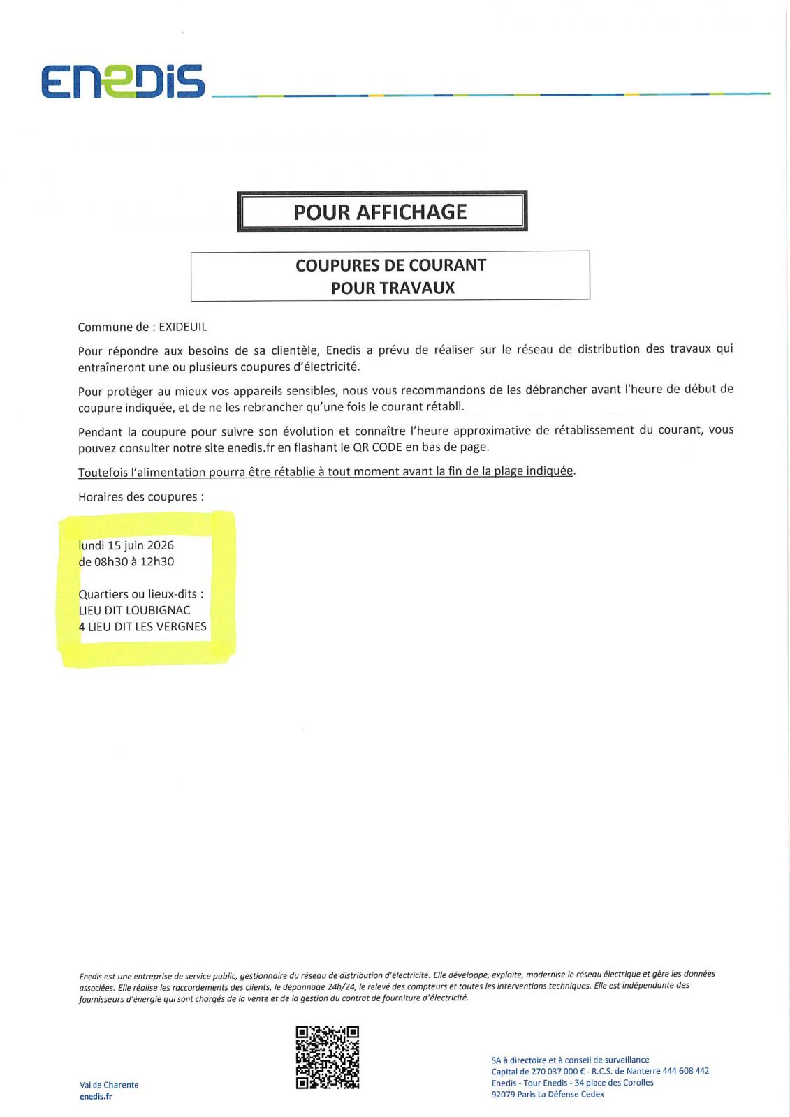 prochaine coupure de courant