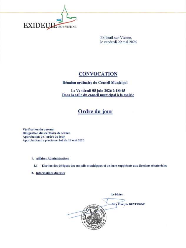 Prochaine réunion du conseil municipal