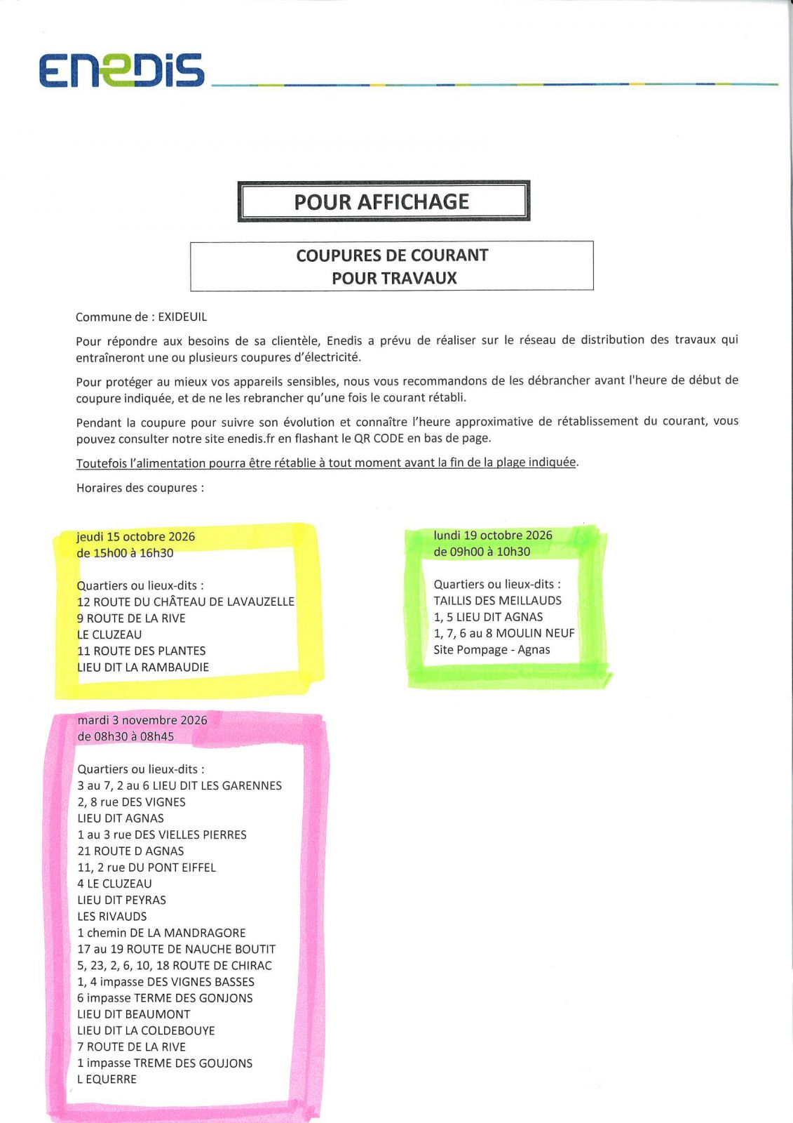 Prochaines coupures de courant