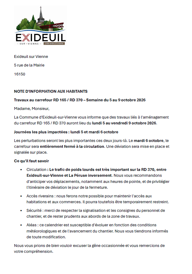 IMPORTANT: travaux dans le bourg